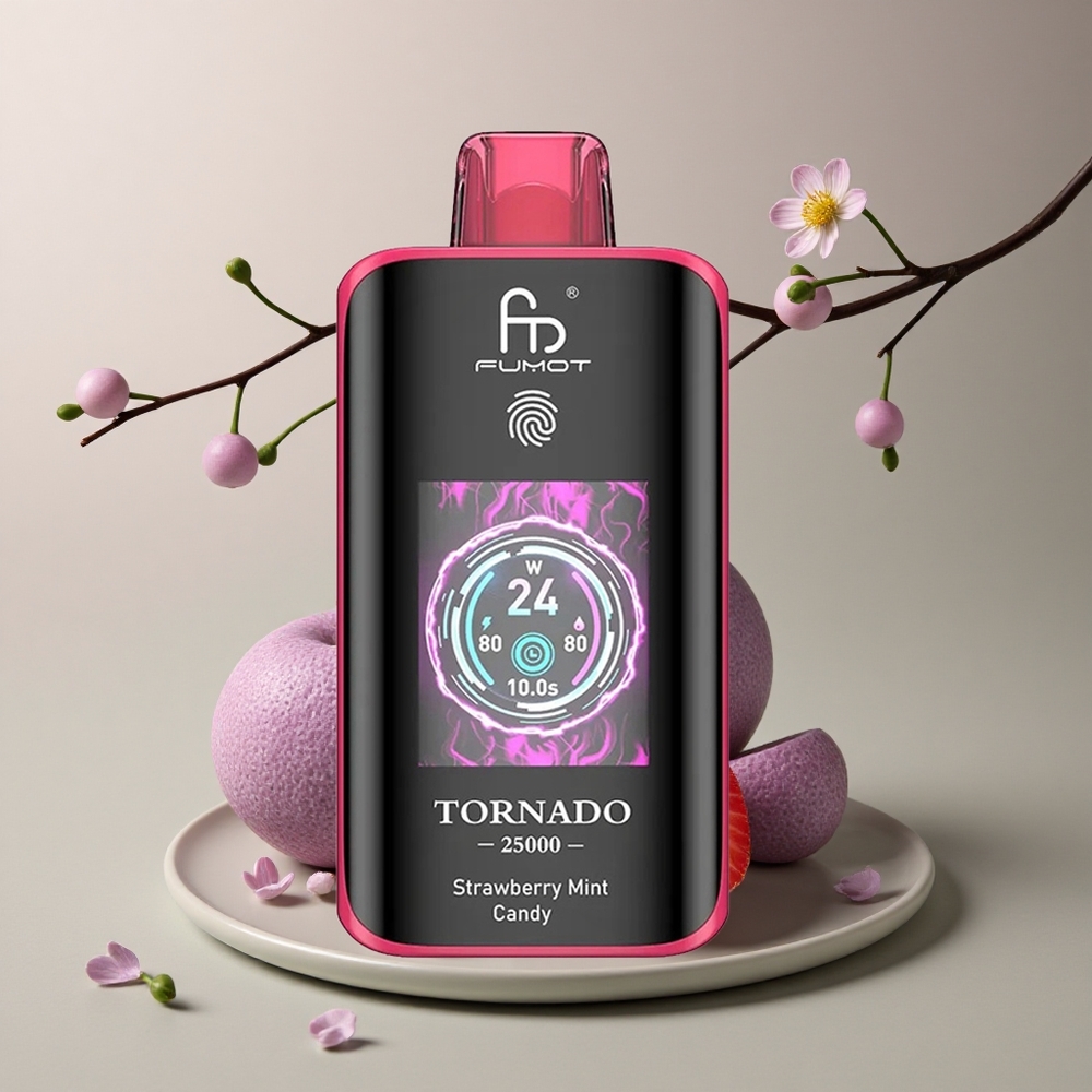 Fumot Tornado 25000 Puffs Dulce de Fresa Menta con Pantalla HD, Batería 700mAh y 20ml de Líquido